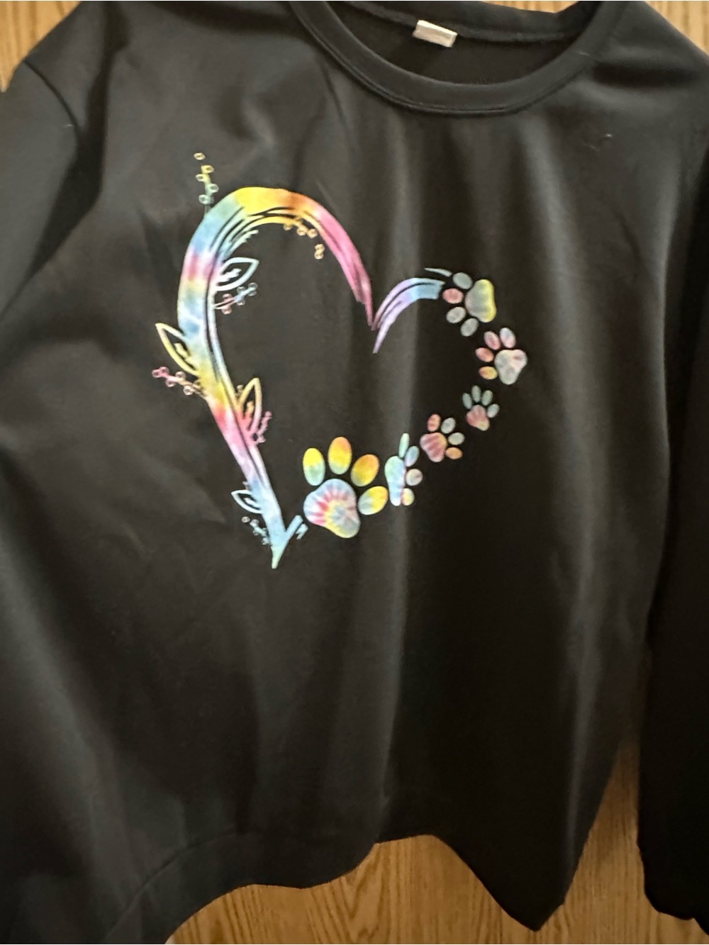 Black Kids Long-Sleeve Top with Rainbow Paw Heart Graphic
